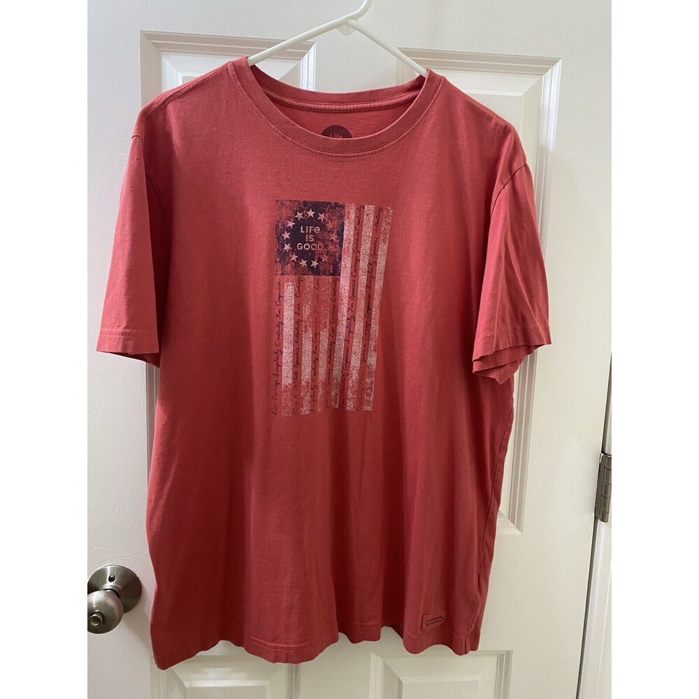 Life is Good Shirt Mens Large Red Short Sleeve Crusher American Flag Casual